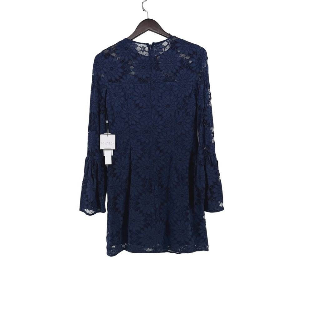 Laundry by Shelli Segal Midnight Blue Floral Lace Bell Sleeve Mini Dress 4 NEW